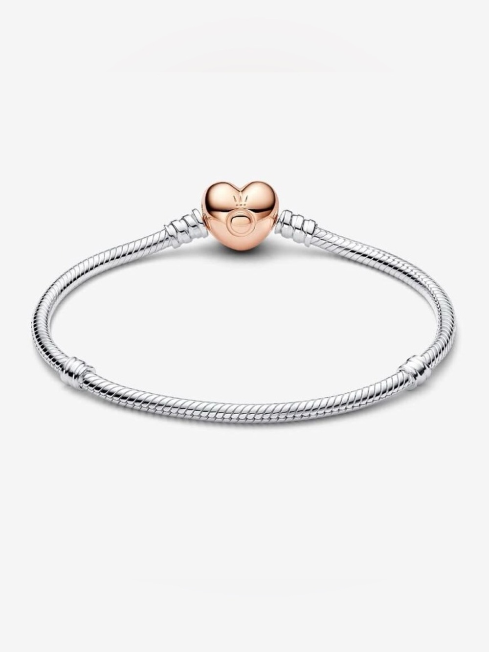 Pandora Two-Tone Rose Gold Heart Clasp Snake Chain Bracelet - size 19cm or 7.5in